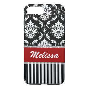 Personalized Red, White, Black Damask Striped Case-Mate iPhone Case