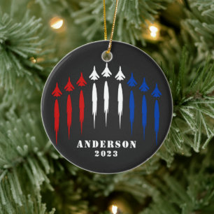 Personalized Red White Blue Air Force Jets  Ceramic Ornament