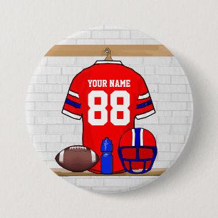 Personalized Red White Blue Football Jersey 3 Inch Round Button