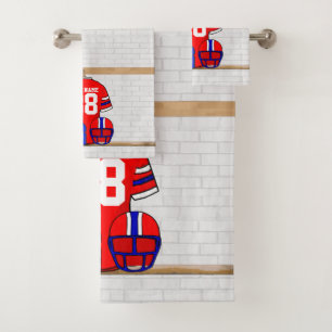 Personalized Red White Blue Football Jersey Bath Towel Set