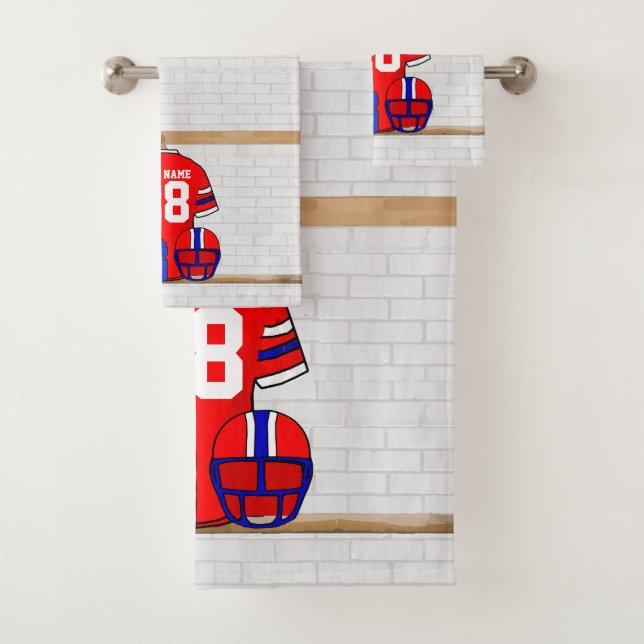 Personalized Red White Blue Football Jersey Bath Towel Set (Insitu)