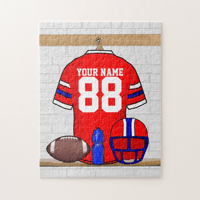 Personalized Red White Blue Football Jersey Jigsaw Puzzle (Vertical)