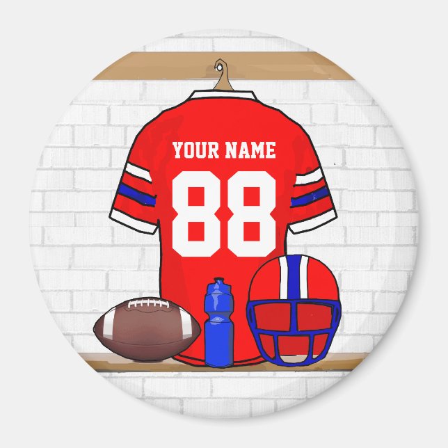Personalized Red White Blue Football Jersey Magnet (Front)