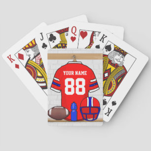 Personalized Red White Blue Football Jersey Playing Cards