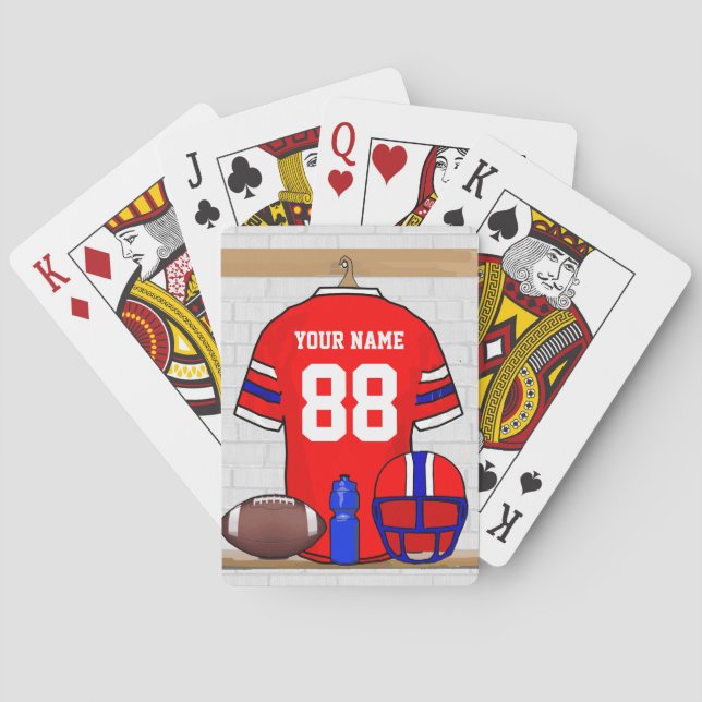 Personalized Red White Blue Football Jersey Playing Cards (Back)