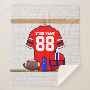 Personalized Red White Blue Football Jersey Sherpa Blanket