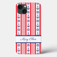 Personalized Red White Blue Nautical Anchors 