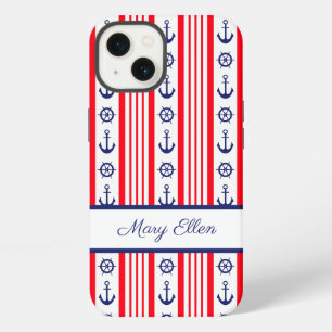 Personalized Red White Blue Nautical Anchors  iPhone 13 Case