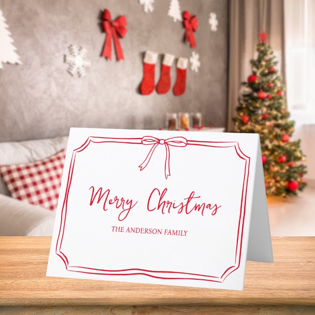 Personalized Red & White Bow Cute Merry Christmas Holiday Card (Creator Uploaded)