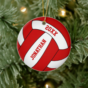 personalized red & white boys volleyball ceramic ornament