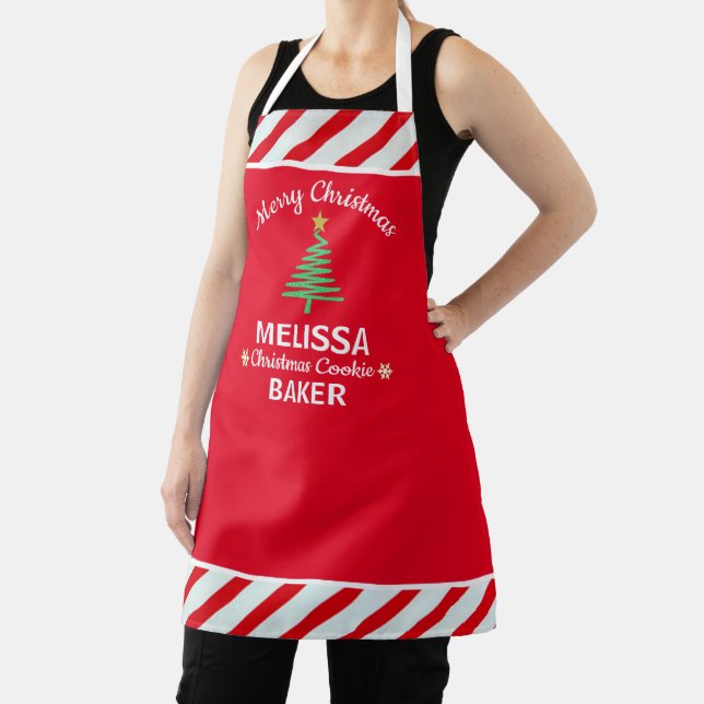 Personalized Red & White Candy Cane Christmas Apron (Insitu)