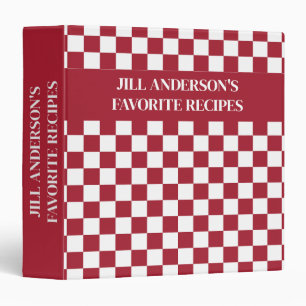 Personalized Red White Chequered Recipe Binder