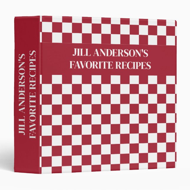 Personalized Red White Chequered Recipe Binder (Front/Spine)