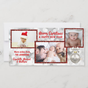 Personalized Red White Christmas Holiday   PHOTO Card