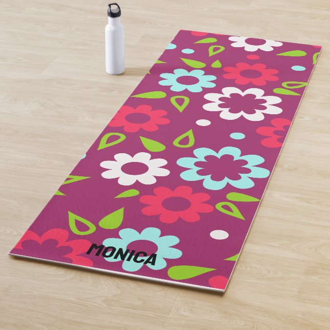 Personalized Red White Colourful Floral Custom Nam Yoga Mat (In Situ)