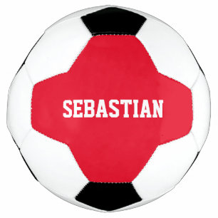 Personalized red white custom name sports team soccer ball