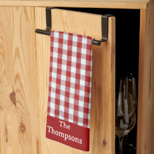 Personalized Red & White Gingham Check Kitchen Towel