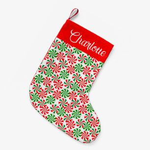 Personalized Red White Green Peppermint Candy Small Christmas Stocking
