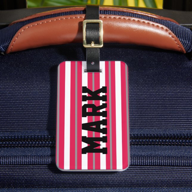 Personalized Red White Grey Stripes  Luggage Tag (Front Insitu 2)