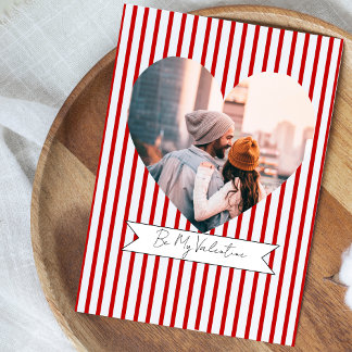 Personalized Red White Heart Photo Valentines Card