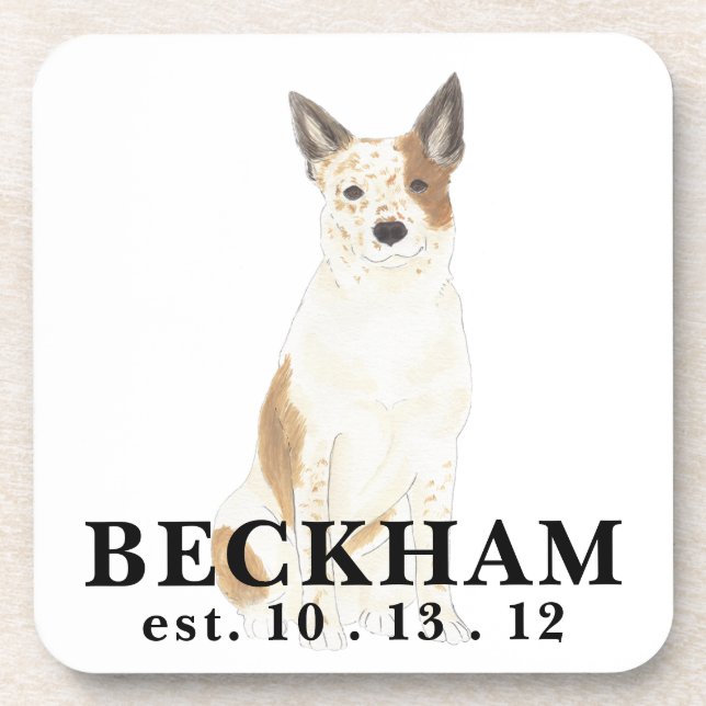 Personalized Red & White Heeler Cattledog Coaster (Front)