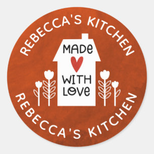 Personalized  Red White Homemade With Love Classic Round Sticker