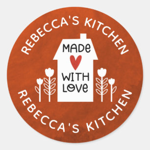 Personalized  Red White Homemade With Love Classic Round Sticker