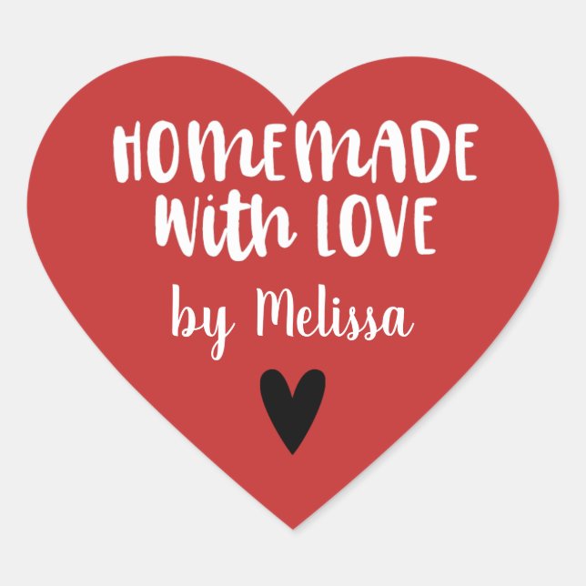 Personalized Red White Homemade With Love Heart Sticker (Front)