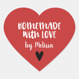 Personalized Red White Homemade With Love Heart Sticker