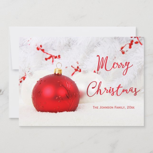 Personalized Red White Merry Christmas Cards (Front)