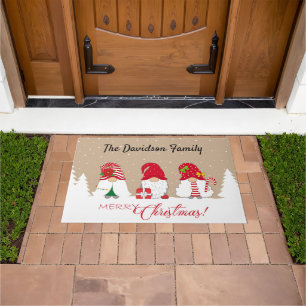 Personalized Red & White Merry Christmas Doormat