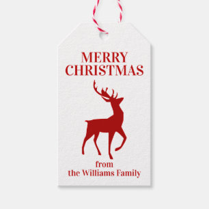 Personalized Red White Merry Christmas Rustic Deer Gift Tags