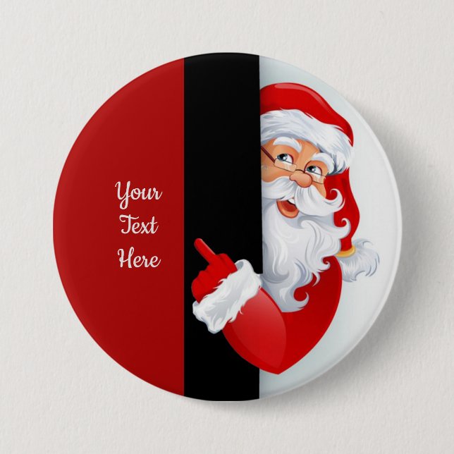 Personalized Red & White Santa 3 Inch Round Button (Front)
