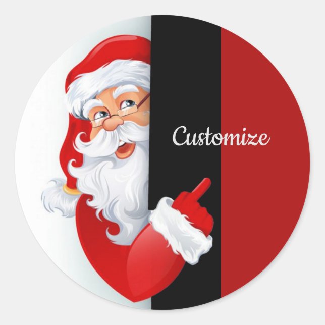 Personalized Red & White Santa Classic Round Sticker (Front)