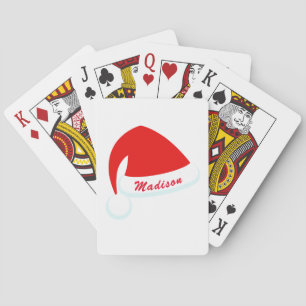 Personalized Red & White Santa Hat Playing Cards