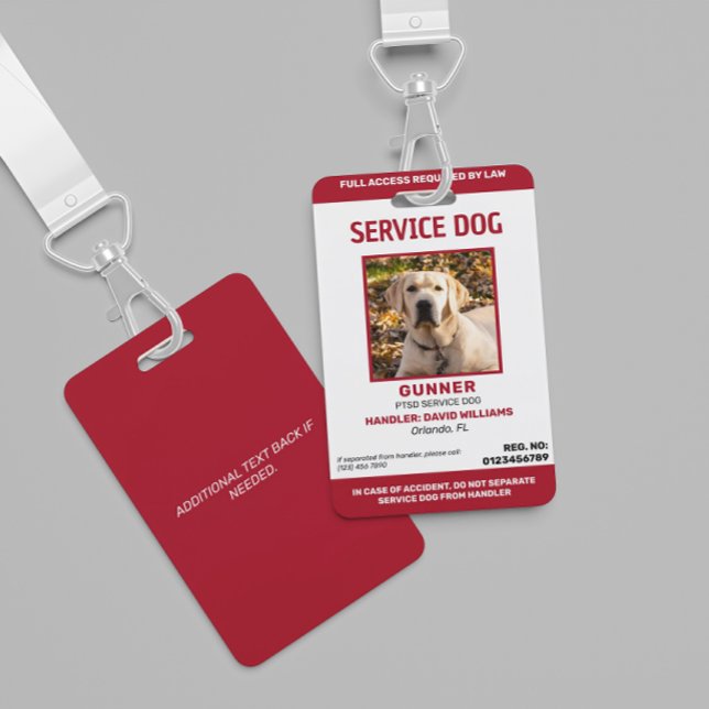 Personalized Red White Service Dog Photo Badge (Creator Uploaded)