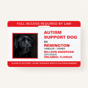 Personalized Red White Service Dog Photo ID Badge
