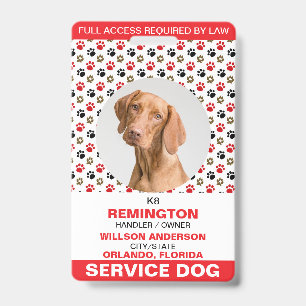 Personalized Red White Service Dog Photo ID Badge