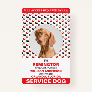 Personalized Red White Service Dog Photo ID Badge