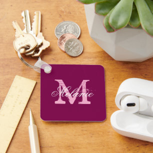 Personalized red wine colour name monogram keychai keychain