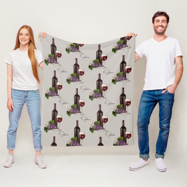 Personalized Red Wine Pattern  Fleece Blanket (In Situ)