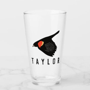 Personalized Red-Winged Blackbird in Flight Glass