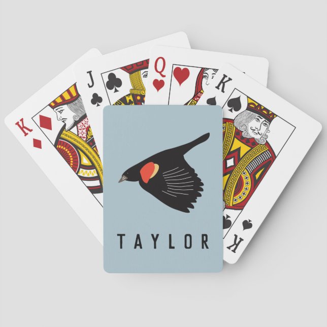 Personalized Red-Winged Blackbird in Flight Playing Cards (Back)