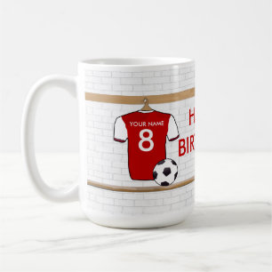 Personalized Red with White Football Soccer Jersey Coffee Mug