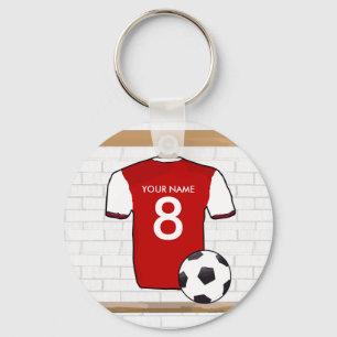 Personalized Red with White Football Soccer Jersey Keychain