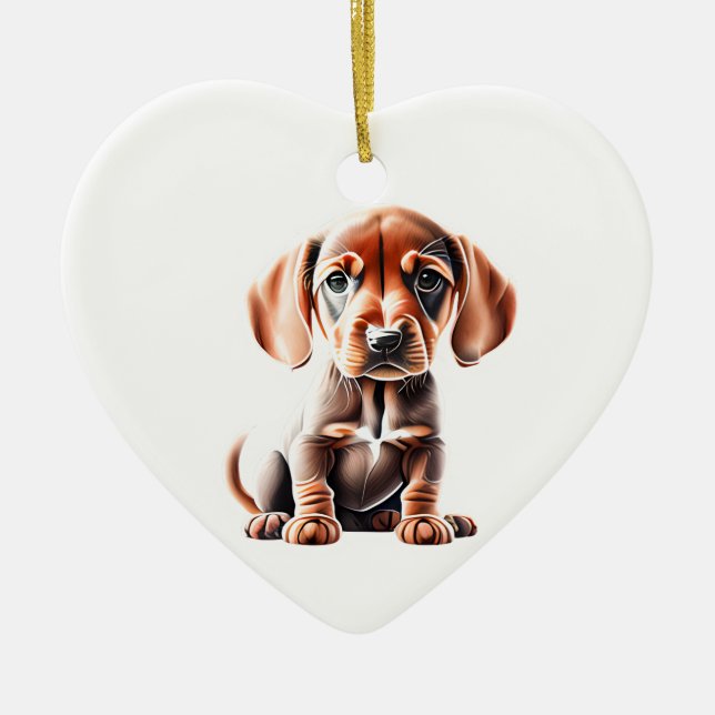 Personalized Redbone Coonhound Puppy Ceramic Ornament (Front)