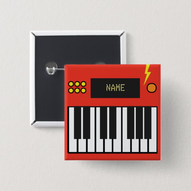 Personalized Reddish Orange Keyboard Music 2 Inch Square Button (Front & Back)