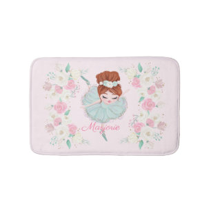 Personalized Redhead Ballerina Pink Floral Bath Mat