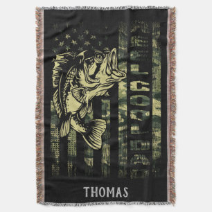 Personalized Reel Cool Dad Camouflage Flag Fishing Throw Blanket