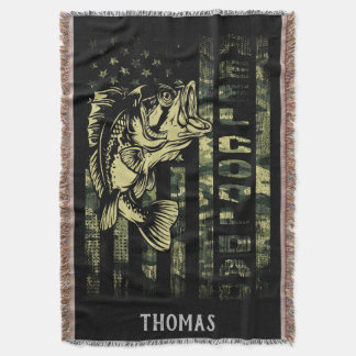 Personalized Reel Cool Dad Camouflage Flag Fishing Throw Blanket
